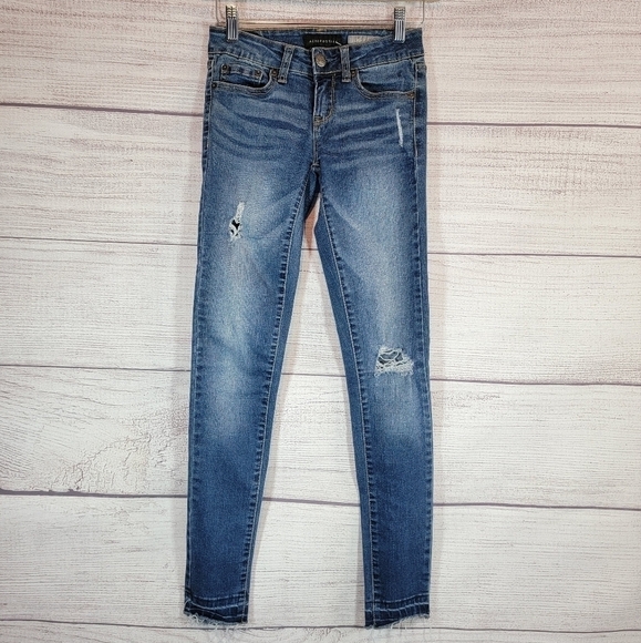 Aeropostale Denim - AEROPOSTALE Distressed Raw Hem Skinny Jeggings Blue Size 00